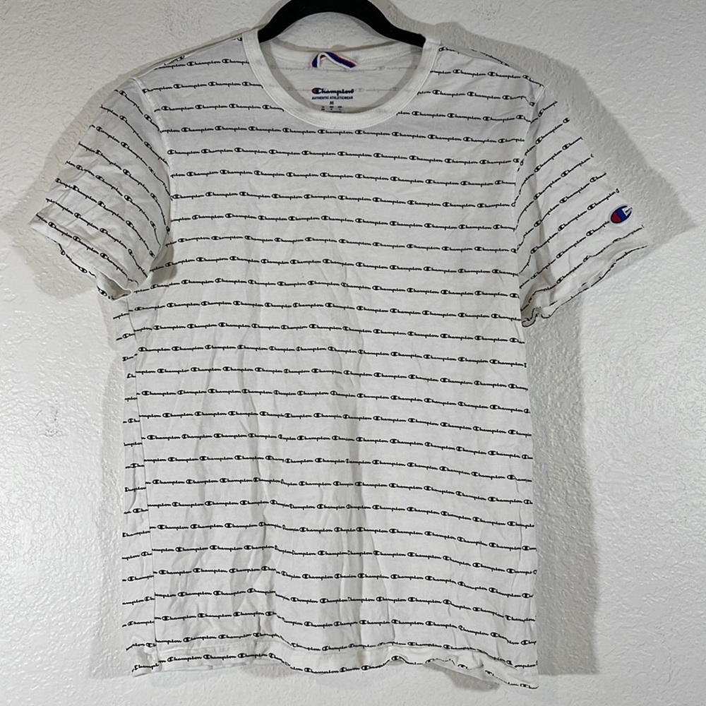Champion All Over Script Print Graphic T-Shirt Size Medium